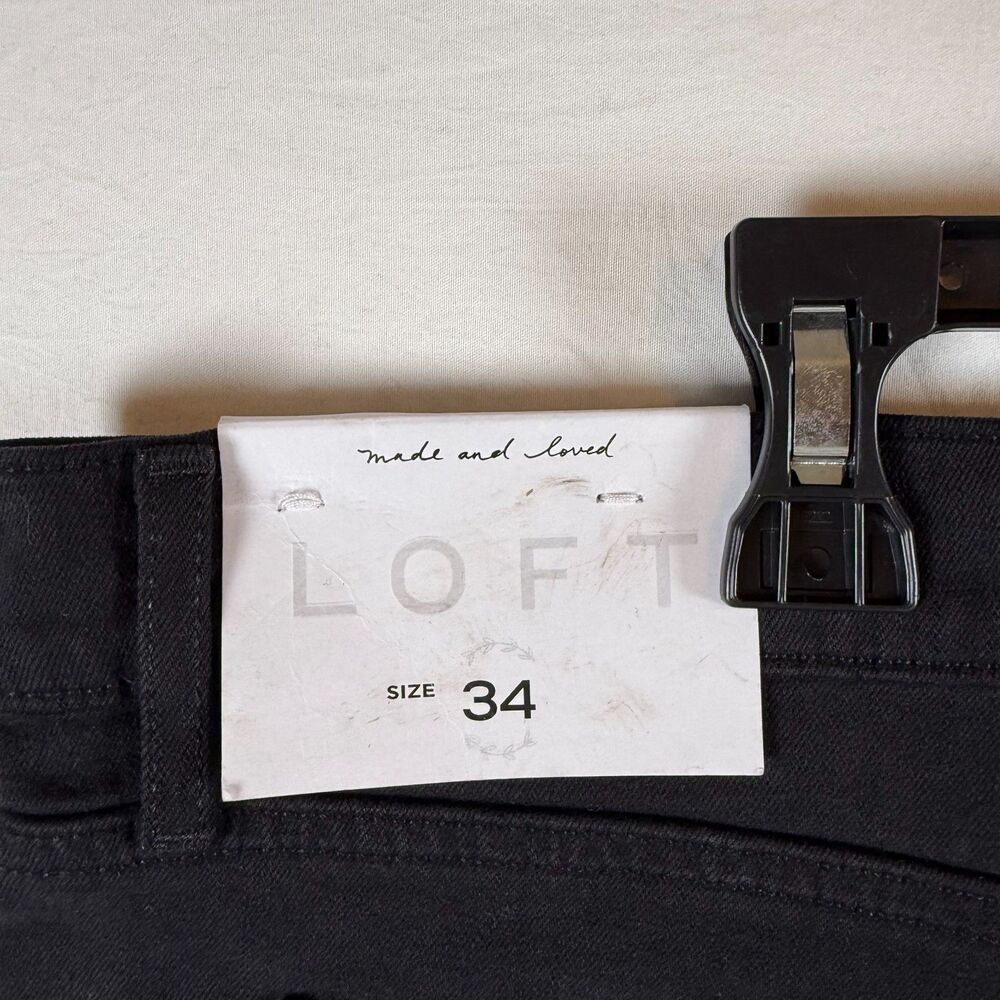 LOFT Black Denim Shorts with Tie Hem Detail Size 34/18 NWT - Picture 4 of 10